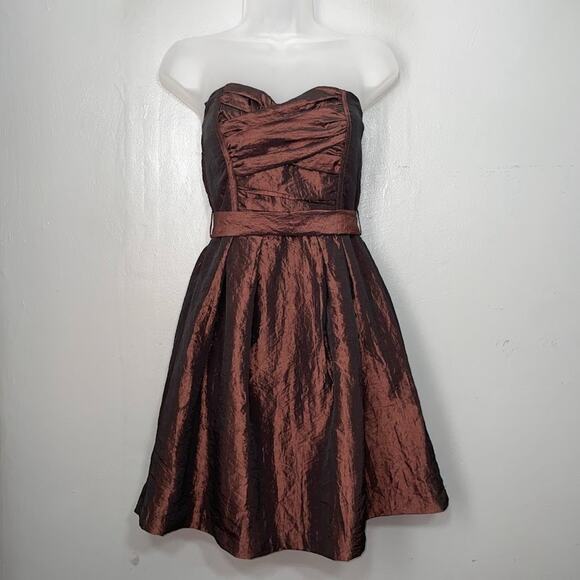 Mystic Brown Taffeta Strapless Dress Size S Prom Homecoming Dance HOCO Mini Y2K - Picture 1 of 9